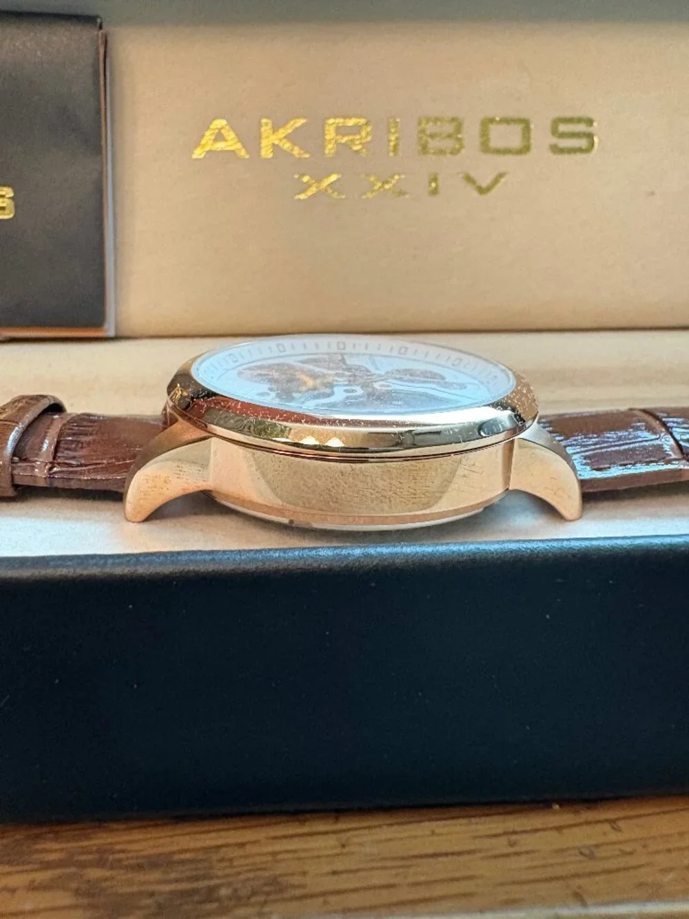 Akribos XXIV Men's Skeleton Watch Mechanical Hand-Winding